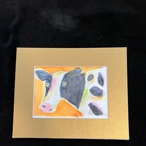 Cow”An Original Watercolor /Mixed Media Painting Matted 5"x7"Victoria Heisler